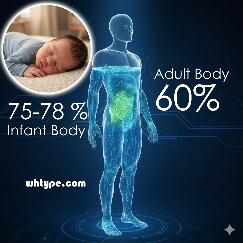 ratio of water in human body infant and adult body